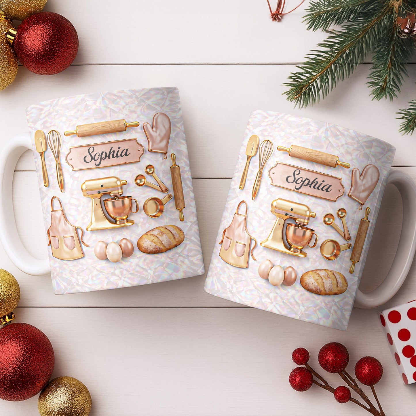 Baking Is Love Made Visible With Gold Mixer And Kitchen Tools - Personalized Custom Coffee Mug - BAKE019_MG