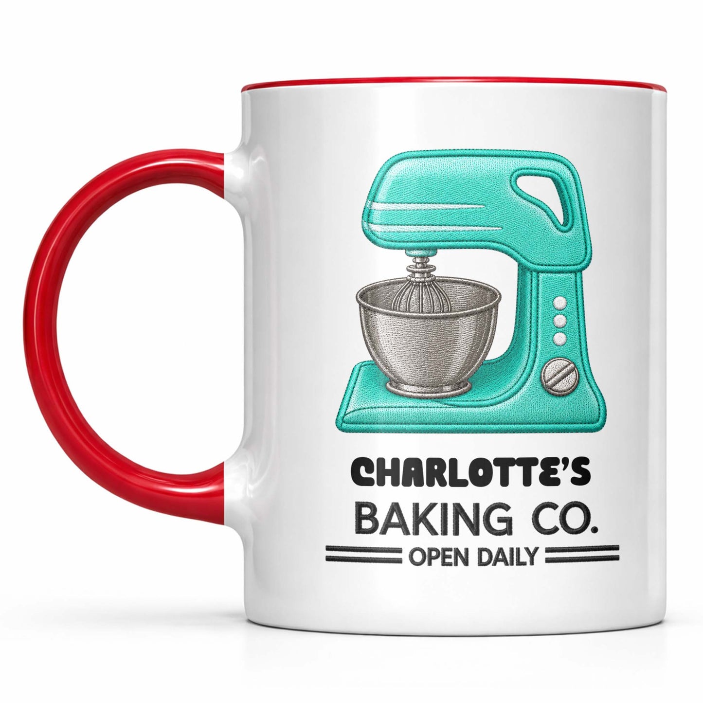 Baking Co. Open Daily With Custom Dough Mixer 3D Embroidery - Personalized Custom Accent Mug - BAKE043_AMUG