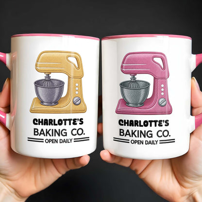 Baking Co. Open Daily With Custom Dough Mixer 3D Embroidery - Personalized Custom Accent Mug - BAKE043_AMUG