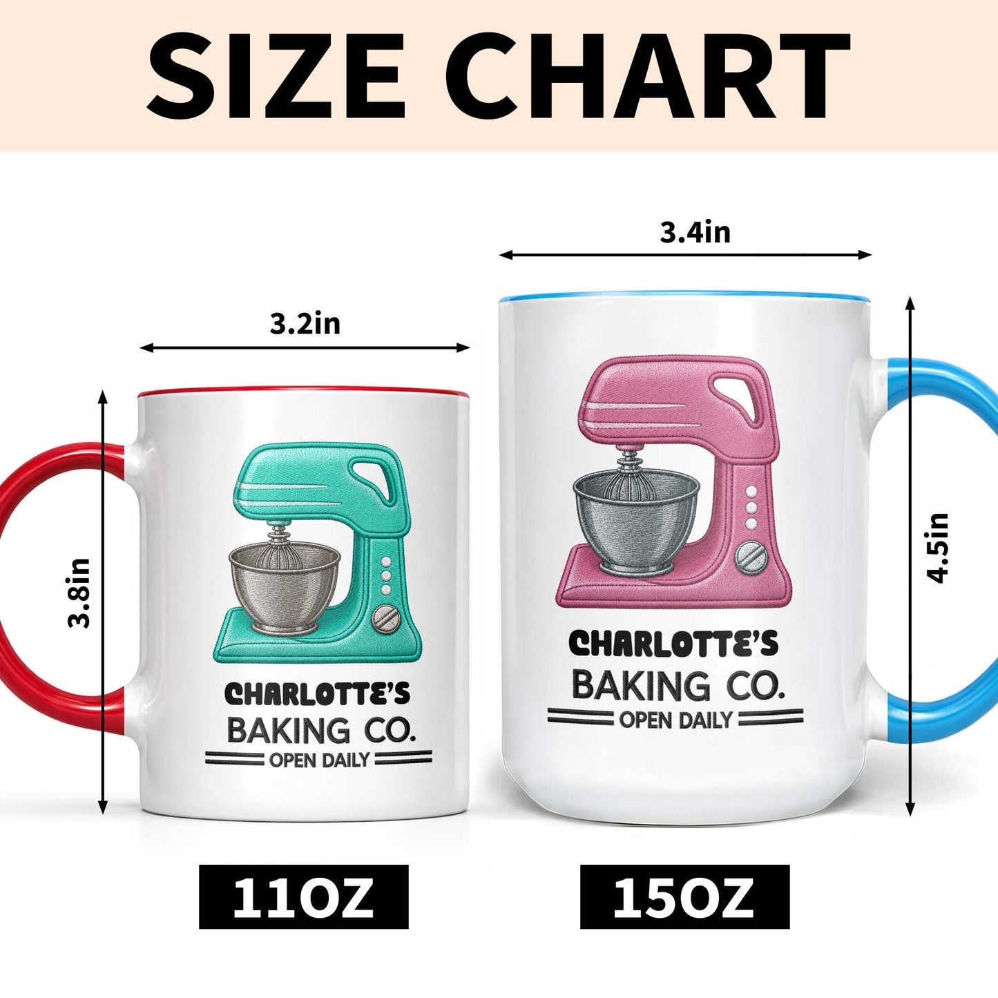 Baking Co. Open Daily With Custom Dough Mixer 3D Embroidery - Personalized Custom Accent Mug - BAKE043_AMUG