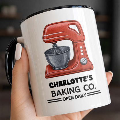 Baking Co. Open Daily With Custom Dough Mixer 3D Embroidery - Personalized Custom Accent Mug - BAKE043_AMUG