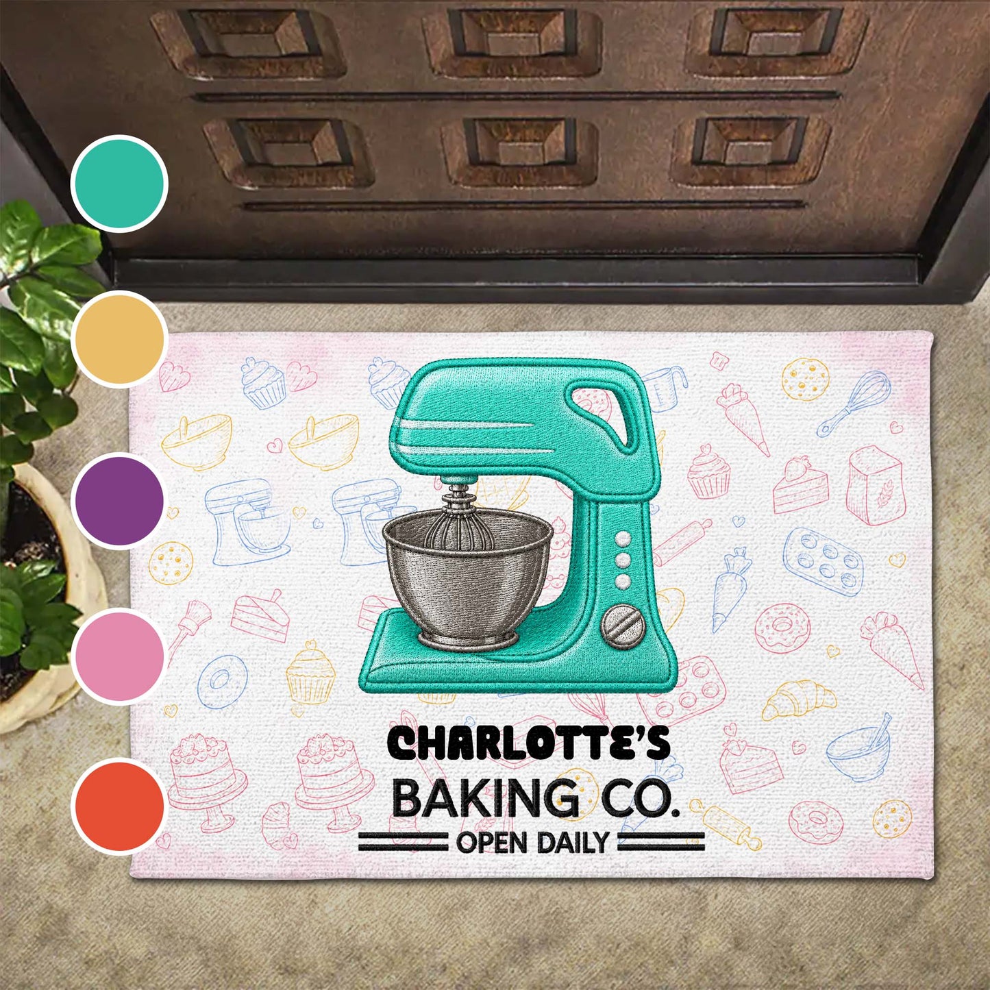 Baking Co. Open Daily With Custom Dough Mixer And Baking Tools - Personalized Custom Doormat - BAKE043_DRM