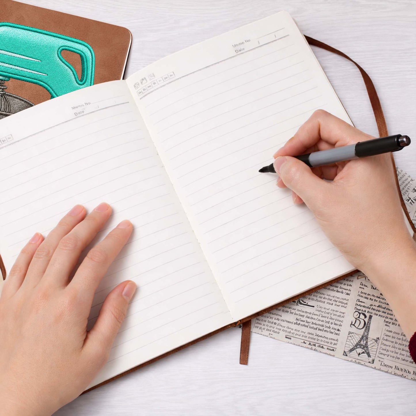 Baking Co. Open Daily Custom Dough Mixer Embroidery - Personalized Leather Journal - BAKE043_LEJO
