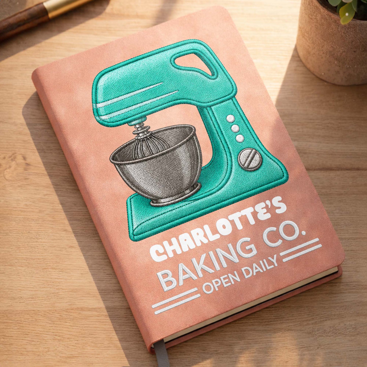 Baking Co. Open Daily Custom Dough Mixer Embroidery - Personalized Leather Journal - BAKE043_LEJO