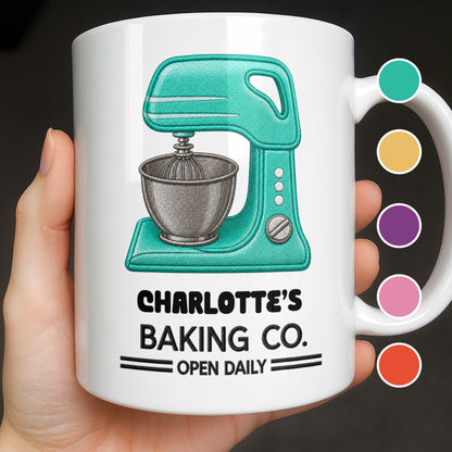 Baking Co. Open Daily With Custom Dough Mixer 3D Embroidery Style - Personalized Custom Coffee Mug - BAKE043_MG