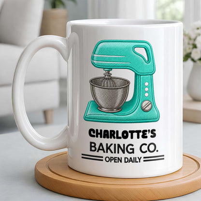 Baking Co. Open Daily With Custom Dough Mixer 3D Embroidery Style - Personalized Custom Coffee Mug - BAKE043_MG