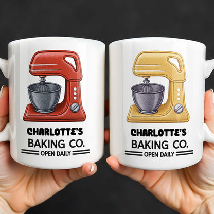 Baking Co. Open Daily With Custom Dough Mixer 3D Embroidery Style - Personalized Custom Coffee Mug - BAKE043_MG