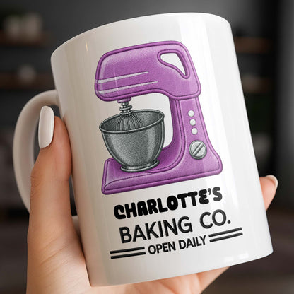 Baking Co. Open Daily With Custom Dough Mixer 3D Embroidery Style - Personalized Custom Coffee Mug - BAKE043_MG