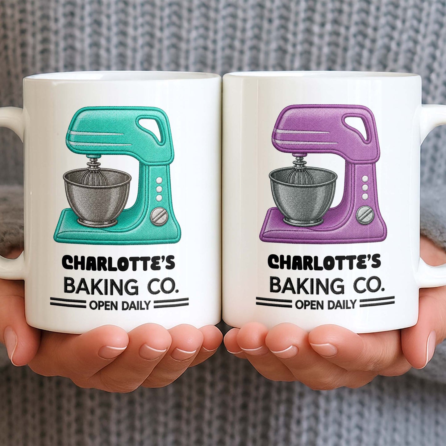 Baking Co. Open Daily With Custom Dough Mixer 3D Embroidery Style - Personalized Custom Coffee Mug - BAKE043_MG