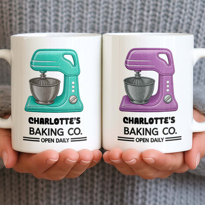 Baking Co. Open Daily With Custom Dough Mixer 3D Embroidery Style - Personalized Custom Coffee Mug - BAKE043_MG