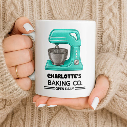 Baking Co. Open Daily With Custom Dough Mixer 3D Embroidery Style - Personalized Custom Coffee Mug - BAKE043_MG