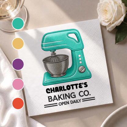 Baking Co Open Daily Custom Dough Mixer 3D Embroidery Style - Personalized Cocktail Napkins - BAKE043_PENAP