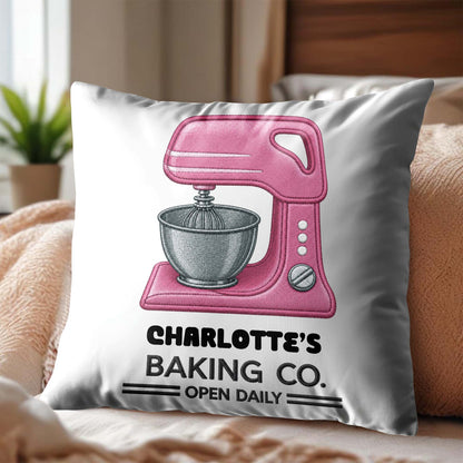 Baking Co. Open Daily Custom Name Dough Mixer 3D Embroidery - Personalized Custom Pillow, Insert Included - BAKE043_PLW