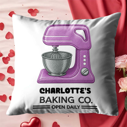 Baking Co. Open Daily Custom Name Dough Mixer 3D Embroidery - Personalized Custom Pillow, Insert Included - BAKE043_PLW