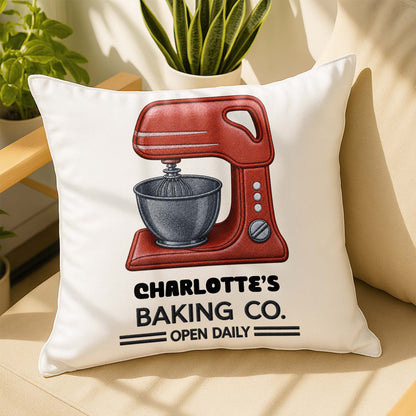 Baking Co. Open Daily Custom Name Dough Mixer 3D Embroidery - Personalized Custom Pillow, Insert Included - BAKE043_PLW