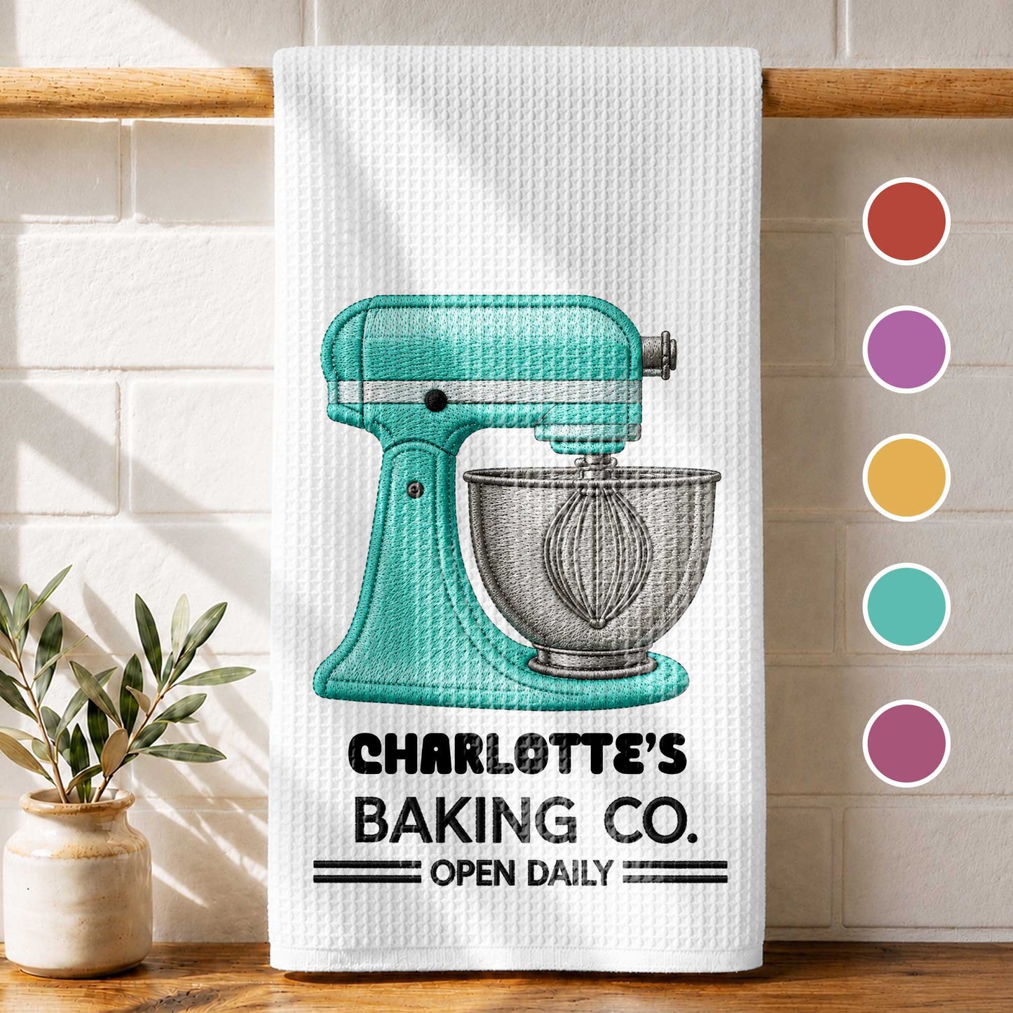 Baking Co. Open Daily Custom Name Dough Mixer 3D Embroidery - Personalized Kitchen Towel - BAKE043_TOWL