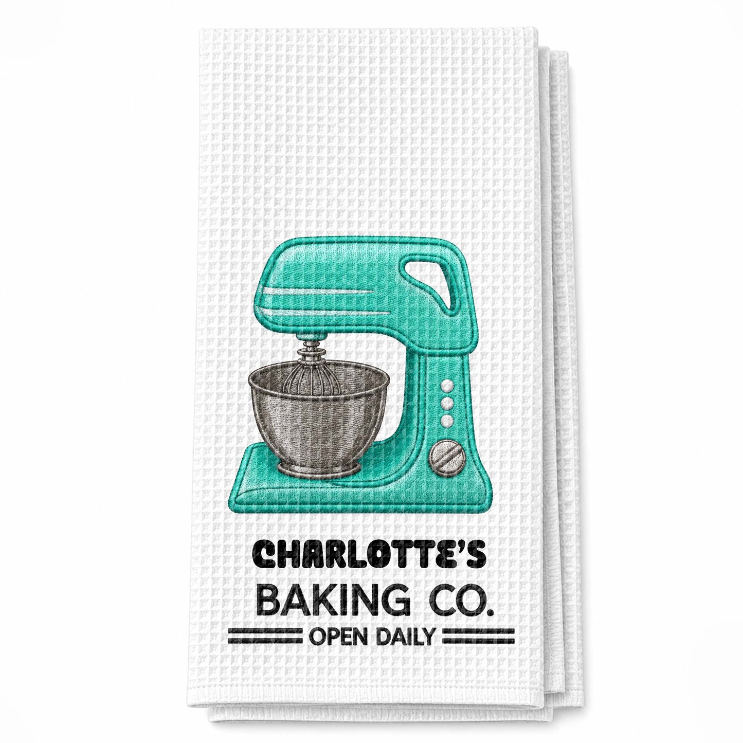Baking Co. Open Daily Custom Name Dough Mixer 3D Embroidery - Personalized Kitchen Towel - BAKE043_TOWL