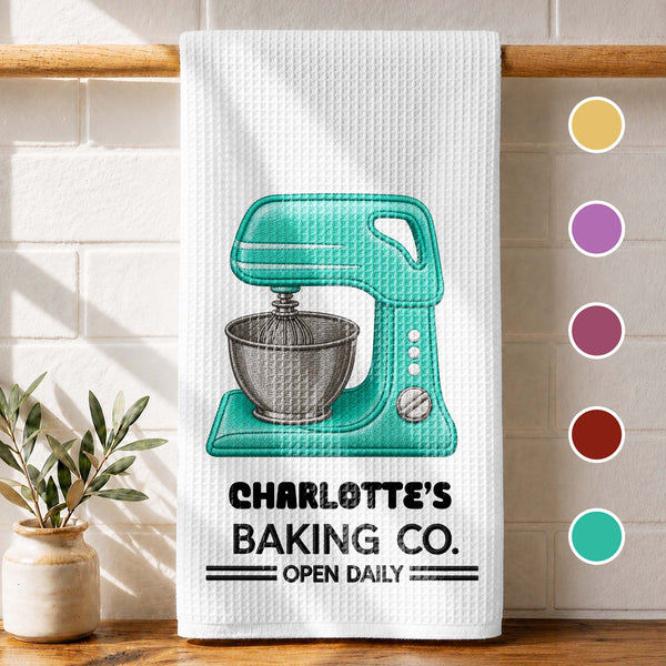 Baking Co. Open Daily Custom Name Dough Mixer 3D Embroidery - Personalized Kitchen Towel - BAKE043_TOWL