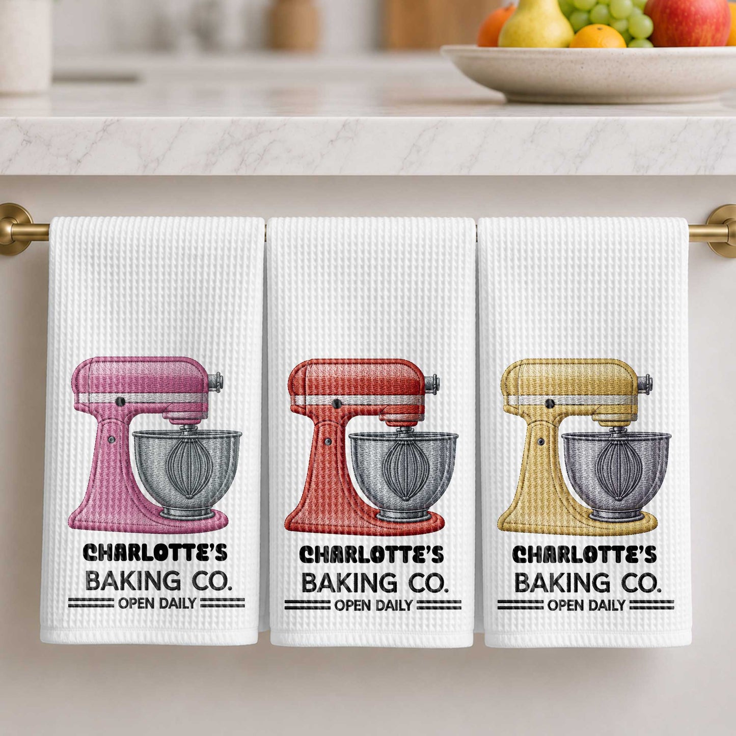 Baking Co. Open Daily Custom Name Dough Mixer 3D Embroidery - Personalized Kitchen Towel - BAKE043_TOWL