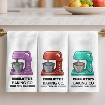 Baking Co. Open Daily Custom Name Dough Mixer 3D Embroidery - Personalized Kitchen Towel - BAKE043_TOWL