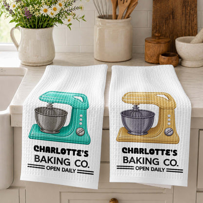 Baking Co. Open Daily Custom Name Dough Mixer 3D Embroidery - Personalized Kitchen Towel - BAKE043_TOWL