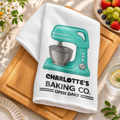 Baking Co. Open Daily Custom Name Dough Mixer 3D Embroidery - Personalized Kitchen Towel - BAKE043_TOWL