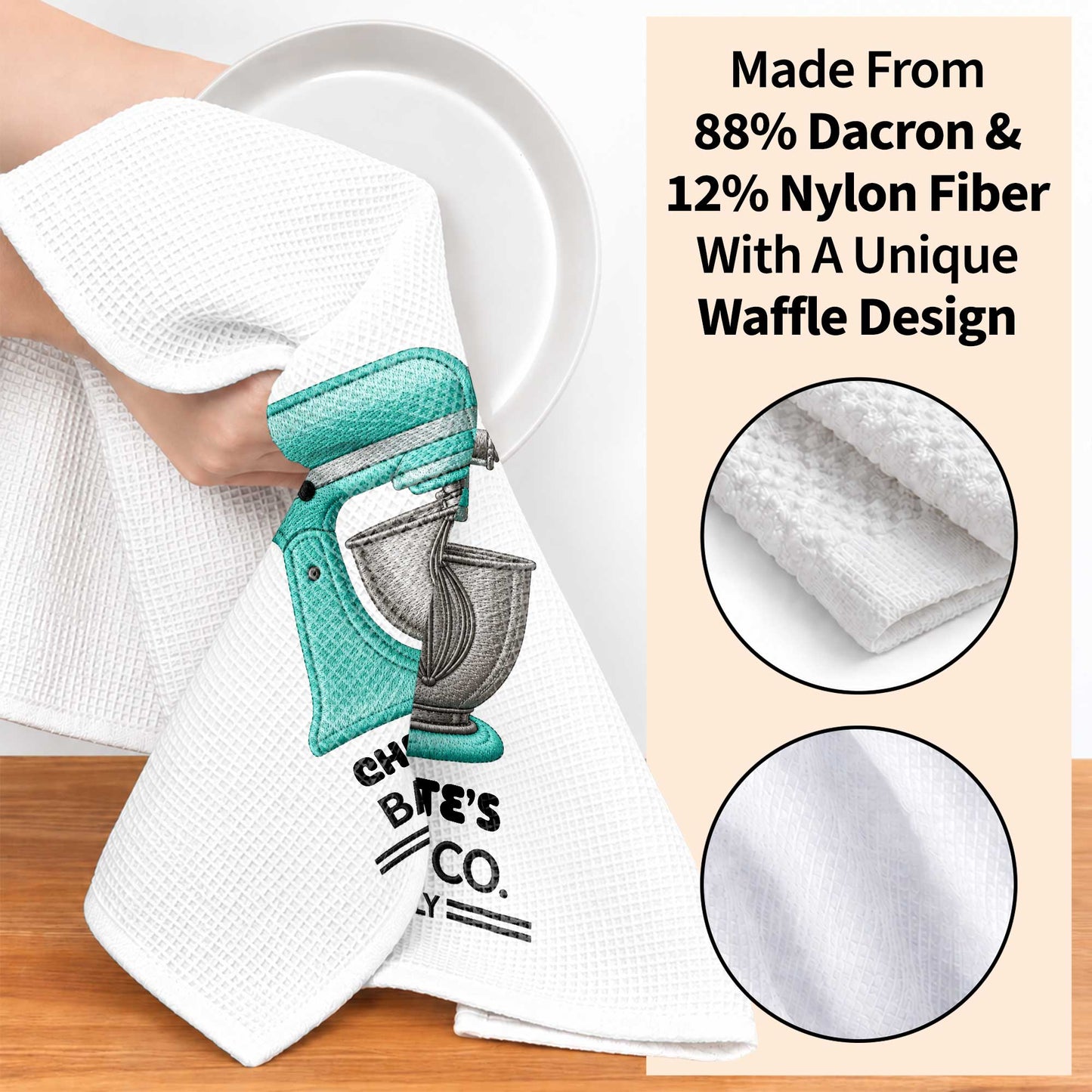 Baking Co. Open Daily Custom Name Dough Mixer 3D Embroidery - Personalized Kitchen Towel - BAKE043_TOWL