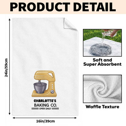 Baking Co. Open Daily Custom Name Dough Mixer 3D Embroidery - Personalized Kitchen Towel - BAKE043_TOWL
