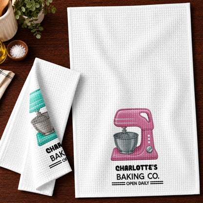 Baking Co. Open Daily Custom Name Dough Mixer 3D Embroidery - Personalized Kitchen Towel - BAKE043_TOWL