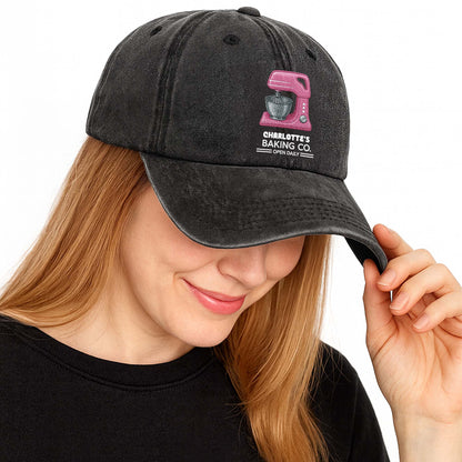 Baking Co Open Daily Custom Name Dough Mixer - Personalized Custom Washed Denim Cap - BAKE043_WDCAP
