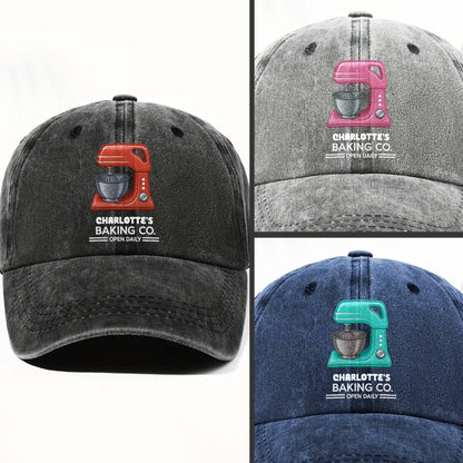 Baking Co Open Daily Custom Name Dough Mixer - Personalized Custom Washed Denim Cap - BAKE043_WDCAP