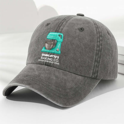 Baking Co Open Daily Custom Name Dough Mixer - Personalized Custom Washed Denim Cap - BAKE043_WDCAP