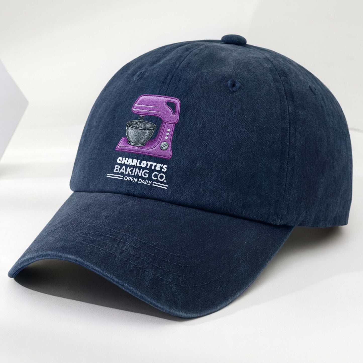 Baking Co Open Daily Custom Name Dough Mixer - Personalized Custom Washed Denim Cap - BAKE043_WDCAP