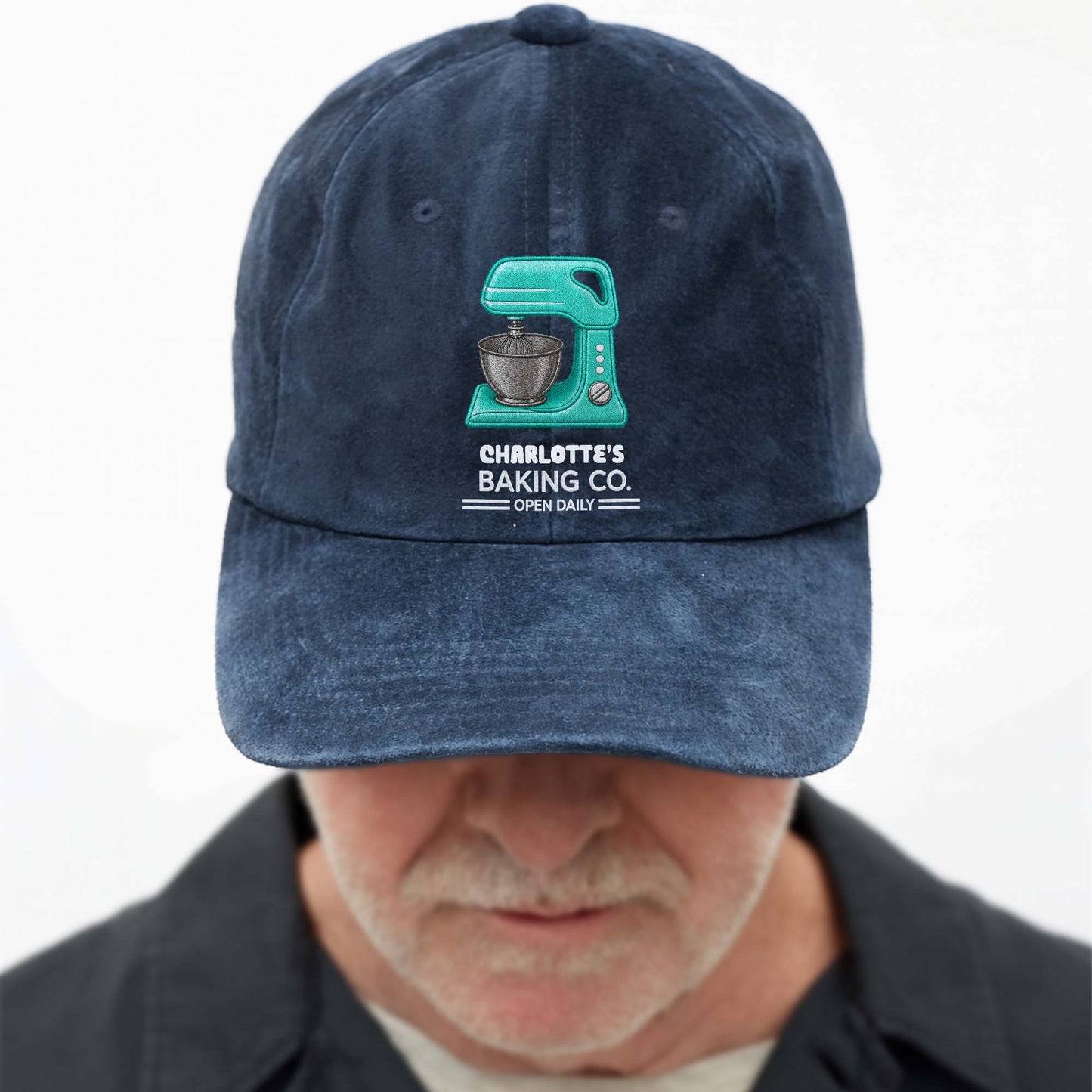 Baking Co Open Daily Custom Name Dough Mixer - Personalized Custom Washed Denim Cap - BAKE043_WDCAP