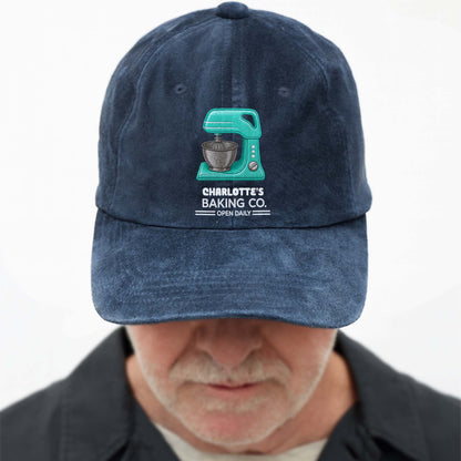 Baking Co Open Daily Custom Name Dough Mixer - Personalized Custom Washed Denim Cap - BAKE043_WDCAP