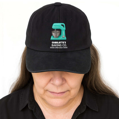 Baking Co Open Daily Custom Name Dough Mixer - Personalized Custom Washed Denim Cap - BAKE043_WDCAP