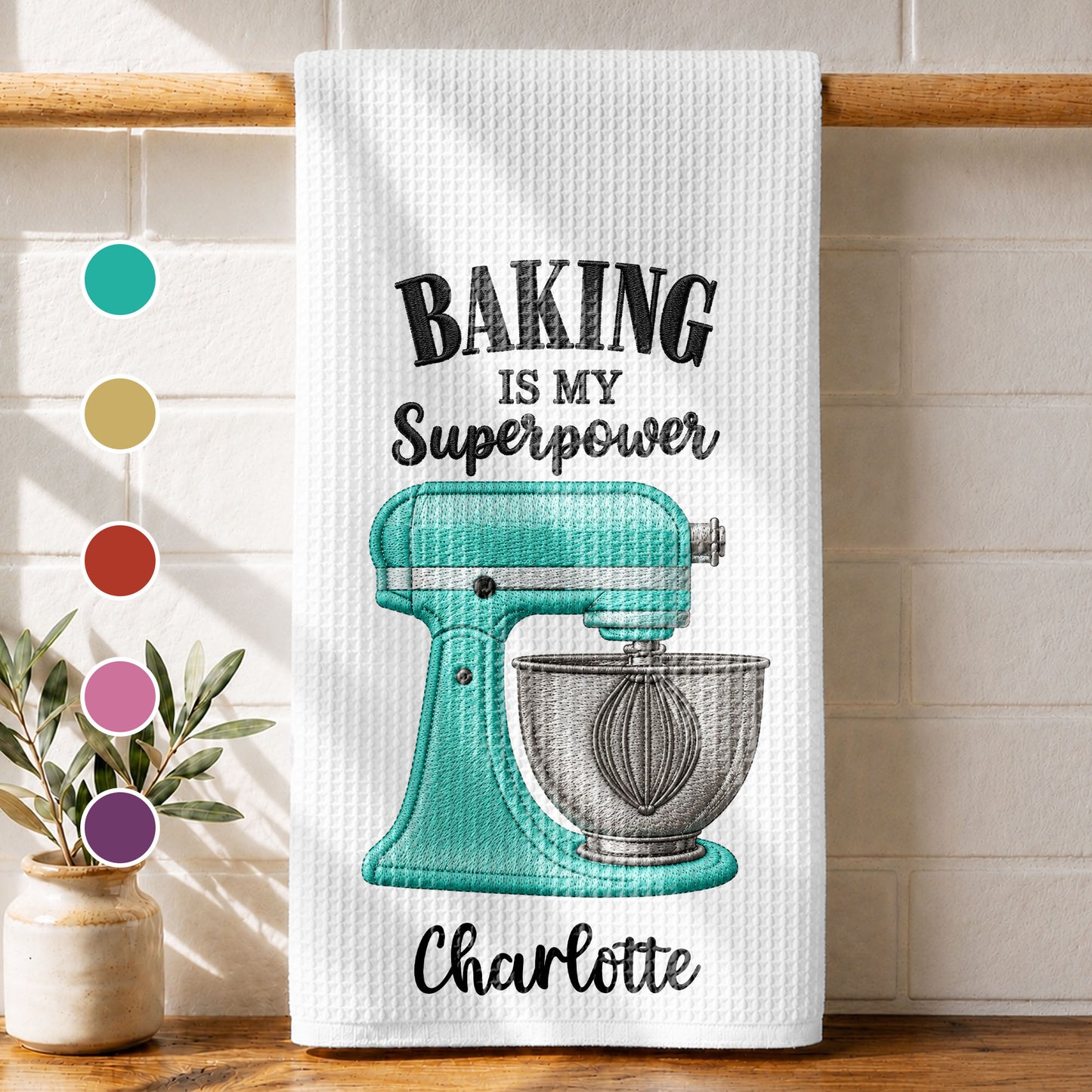 Baking Is My Superpower Custom Name Dough Mixer - Personalized Kitchen Towel - BAKE055_TOWL