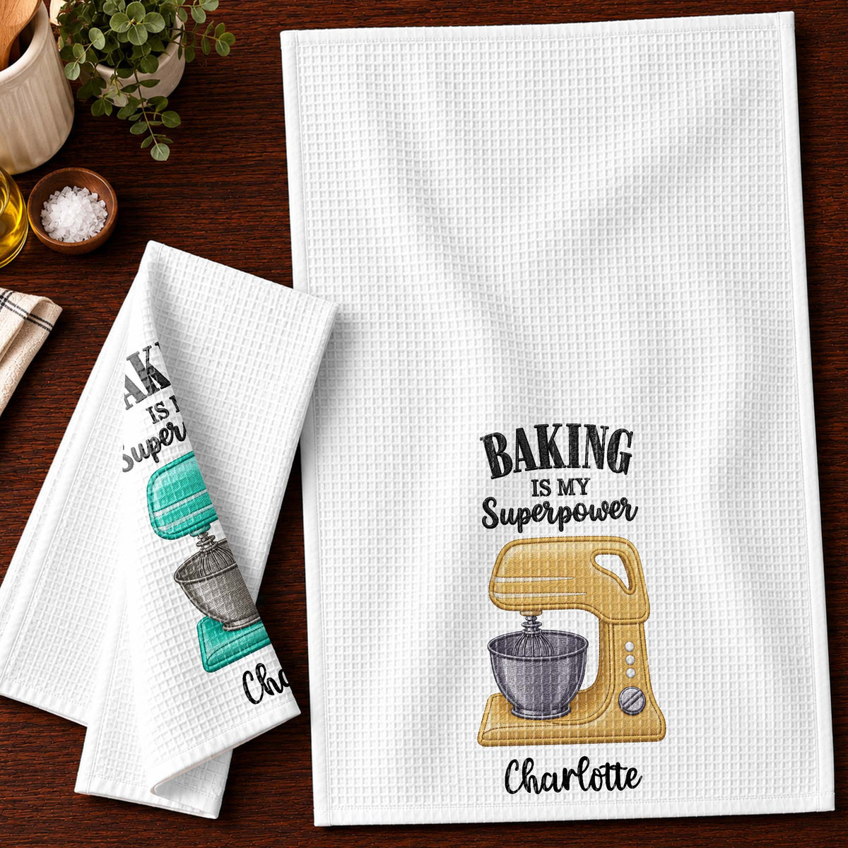 Baking Is My Superpower Custom Name Dough Mixer - Personalized Kitchen Towel - BAKE055_TOWL