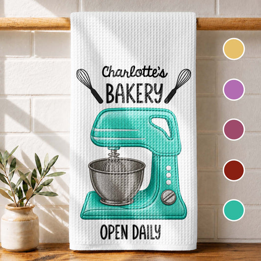 My Bakery Open Daily With Dough Mixer And Whisks - Personalized Kitchen Towel - BAKE058_TOWL