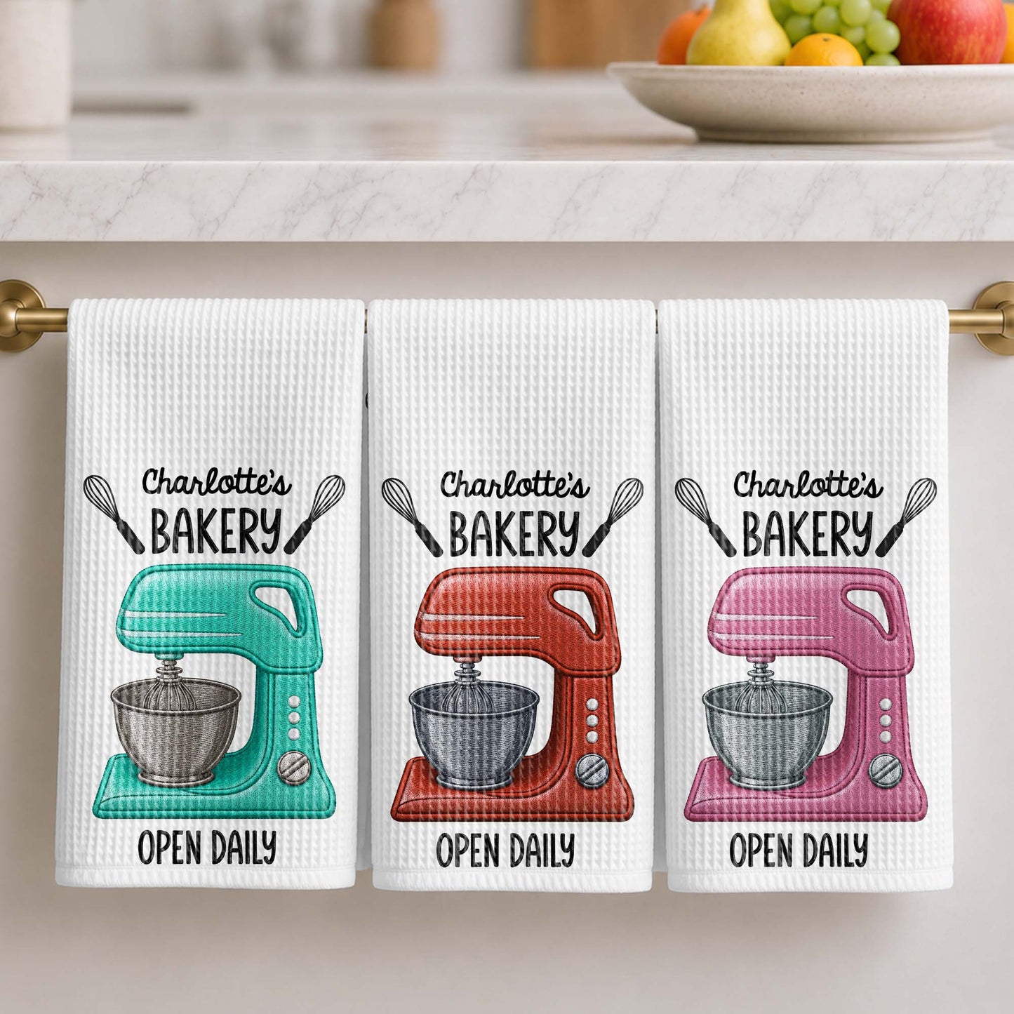 My Bakery Open Daily With Dough Mixer And Whisks - Personalized Kitchen Towel - BAKE058_TOWL