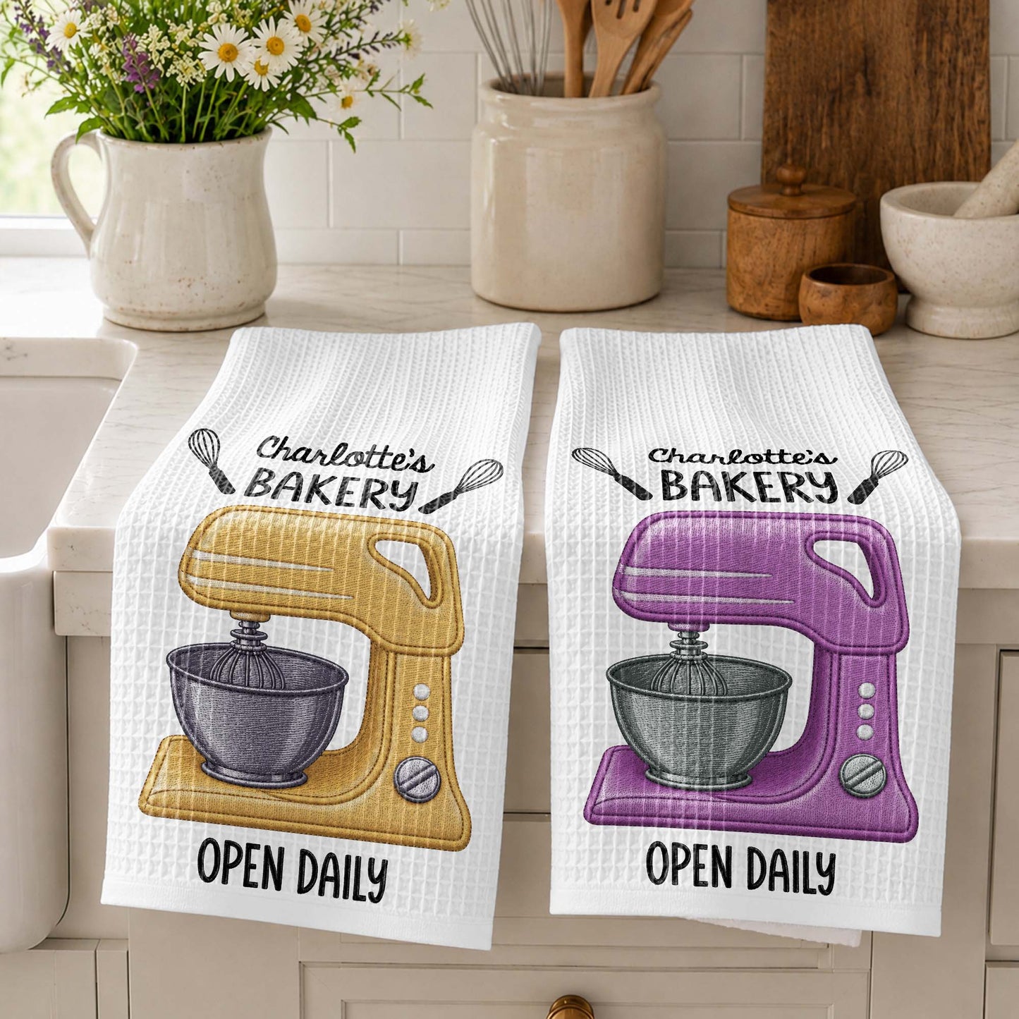 My Bakery Open Daily With Dough Mixer And Whisks - Personalized Kitchen Towel - BAKE058_TOWL