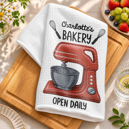 My Bakery Open Daily With Dough Mixer And Whisks - Personalized Kitchen Towel - BAKE058_TOWL