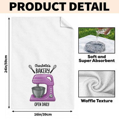 My Bakery Open Daily With Dough Mixer And Whisks - Personalized Kitchen Towel - BAKE058_TOWL