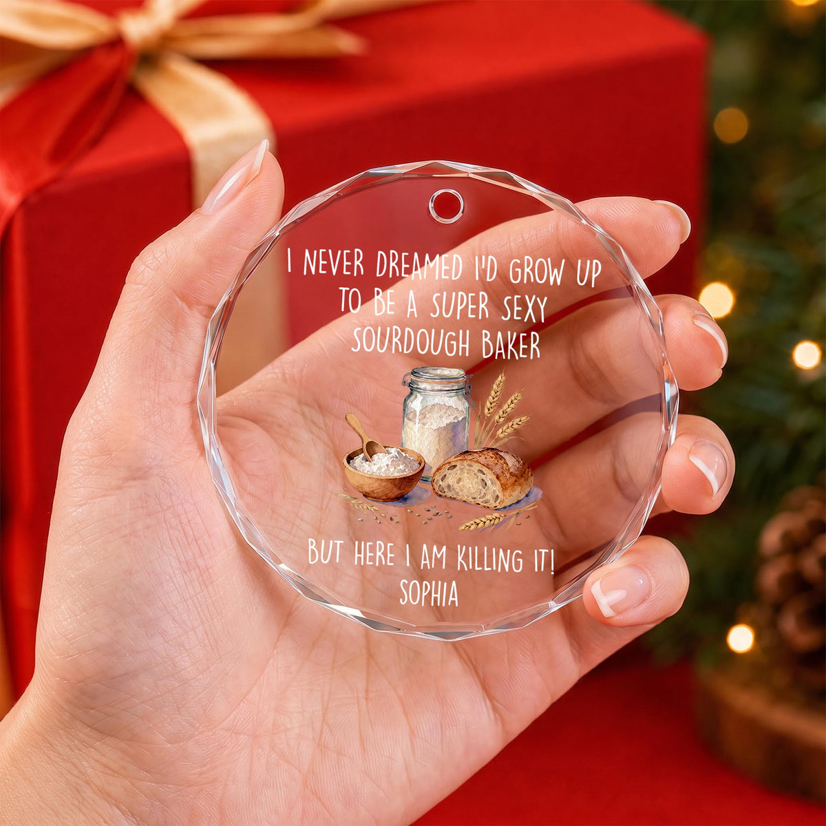 Super Sexy Sourdough Baker Killing It With Bread And Flour - Personalized Custom Circle Glass Ornament - BAKE078_CGOR