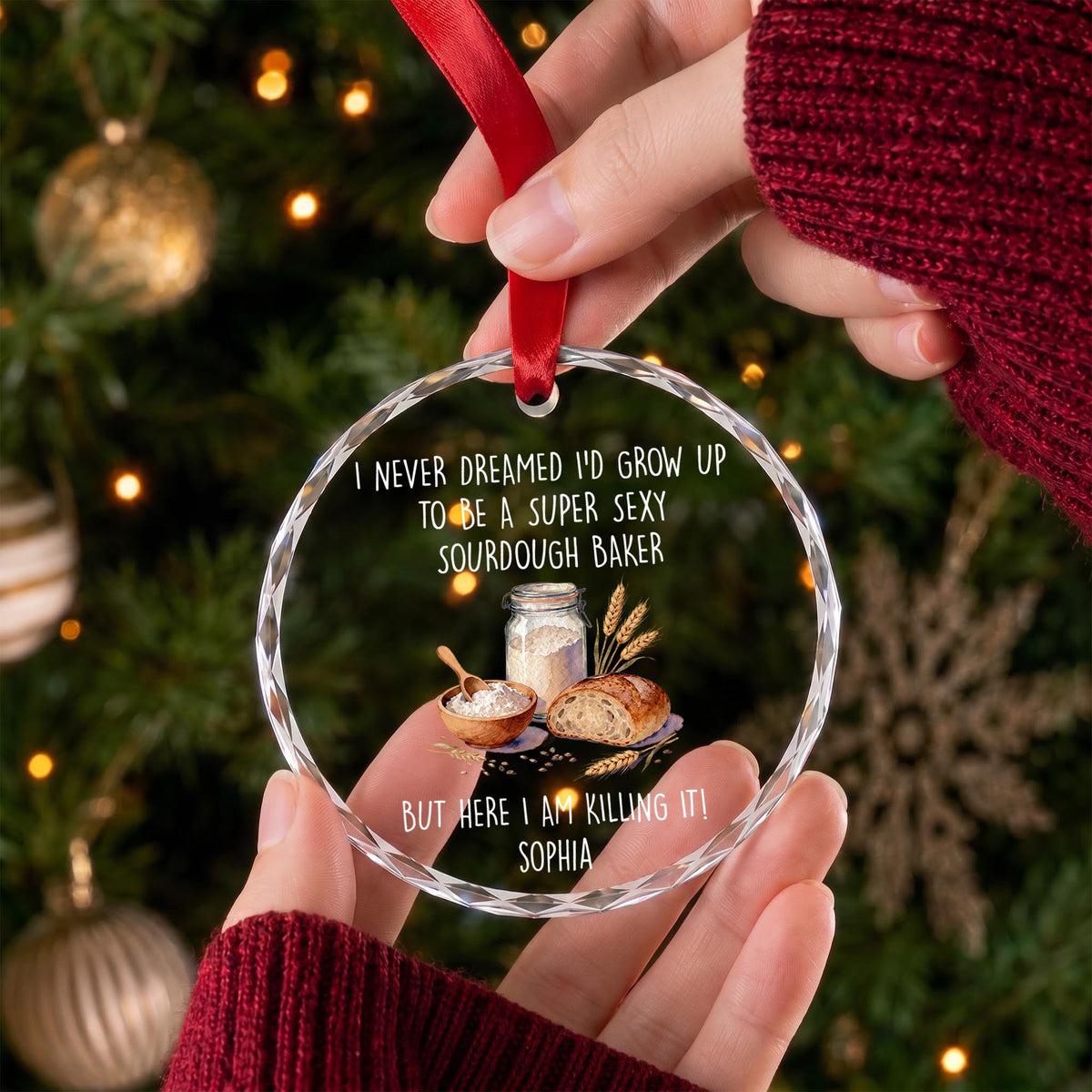 Super Sexy Sourdough Baker Killing It With Bread And Flour - Personalized Custom Circle Glass Ornament - BAKE078_CGOR