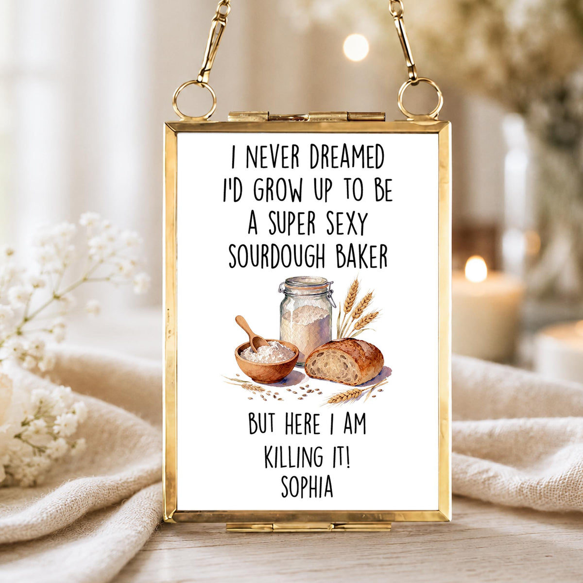 Super Sexy Sourdough Baker Killing It With Bread And Wheat - Personalized Metal Frame Ornament - BAKE078_GOFRO