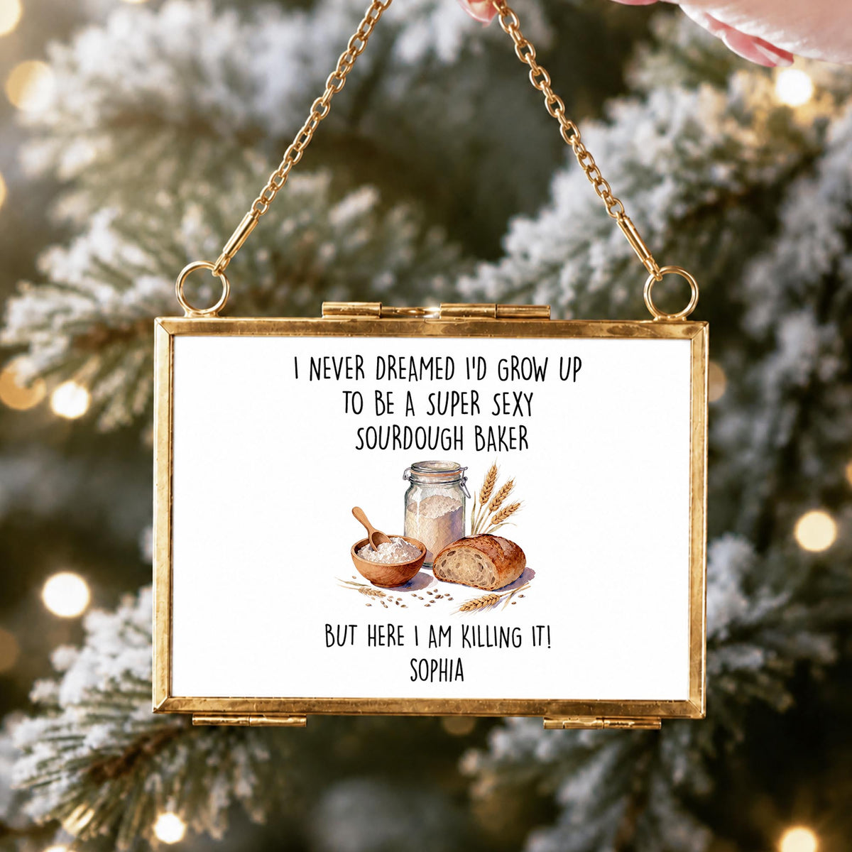 Super Sexy Sourdough Baker Killing It With Bread And Wheat - Personalized Metal Frame Ornament - BAKE078_GOFRO