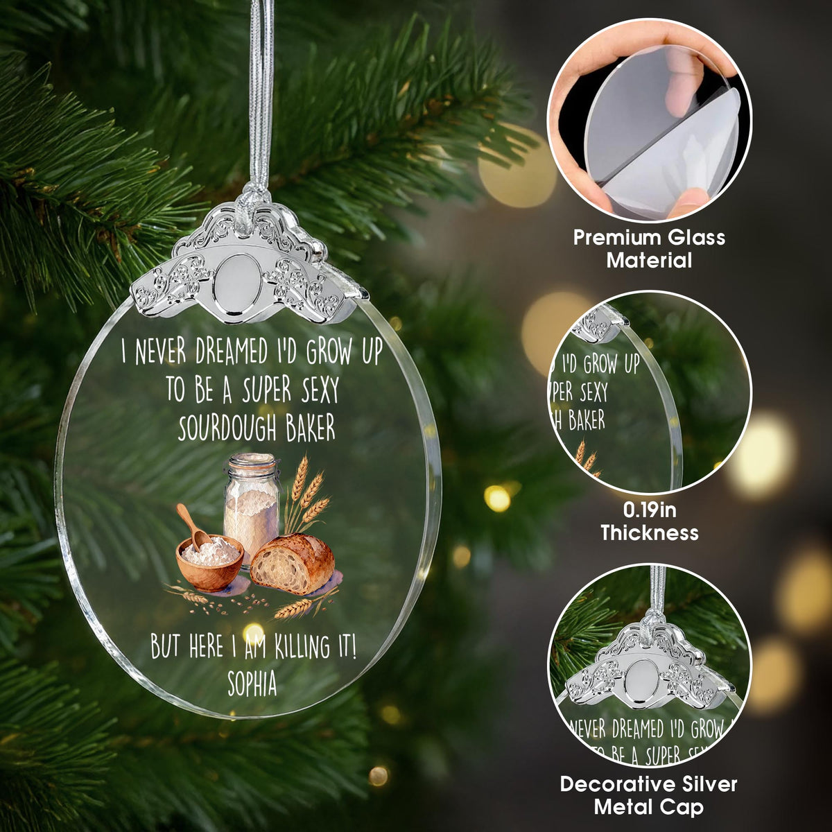 Super Sexy Sourdough Baker Killing It With Bread And Flour - Personalized Glass Ornament With Silver Cap - BAKE078_GOSICA