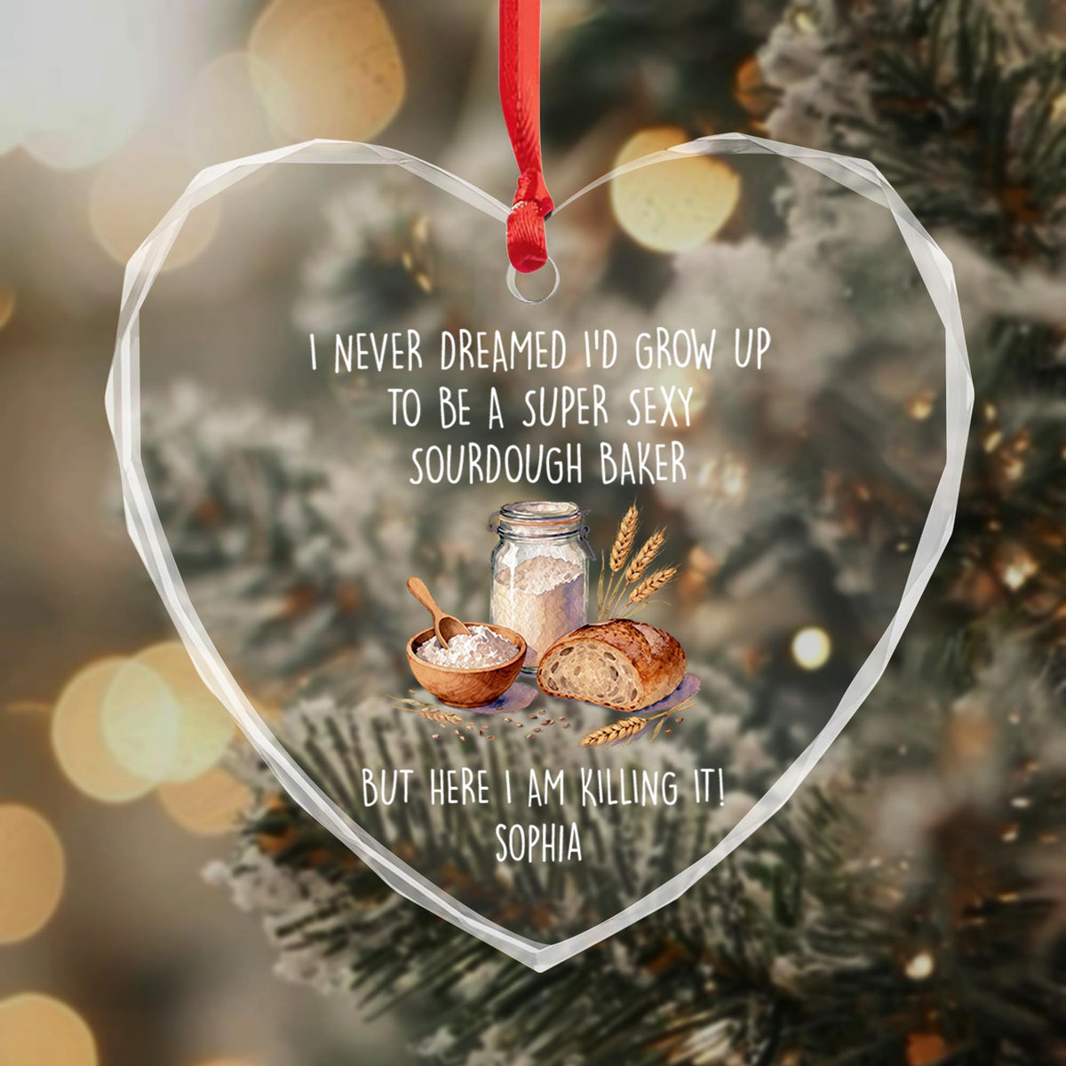 Super Sexy Sourdough Baker Bread And Wheat Heart Design - Personalized Heart Glass Ornament - BAKE078_HEGOR