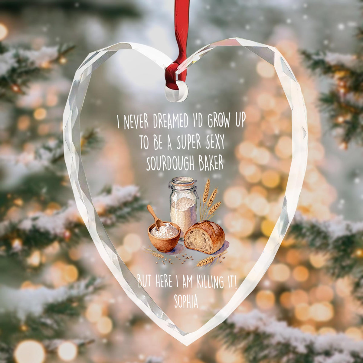 Super Sexy Sourdough Baker Bread And Wheat Heart Design - Personalized Heart Glass Ornament - BAKE078_HEGOR